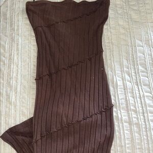 Brown Ribbed Strapless Dress